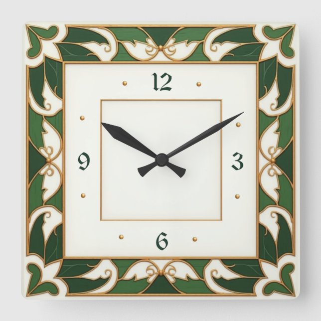 Horloge Carrée Art Déco Vert (Recto)