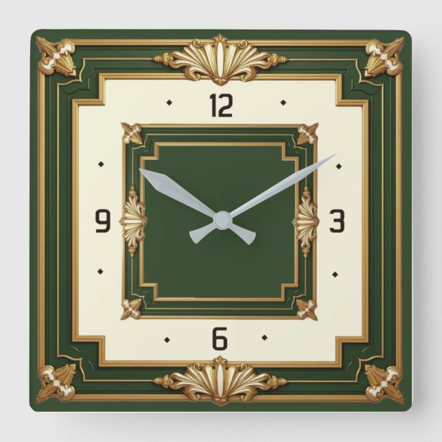 Horloge Carrée Art Déco Vert (Recto)