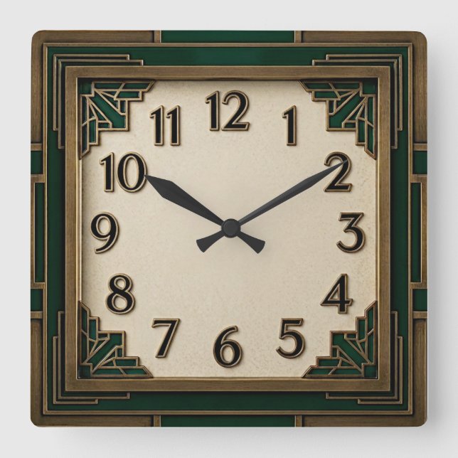 Horloge Carrée Art Déco Vert (Recto)