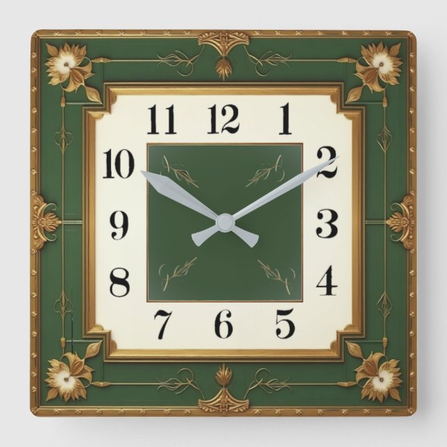 Horloge Carrée Art Déco Vert (Recto)