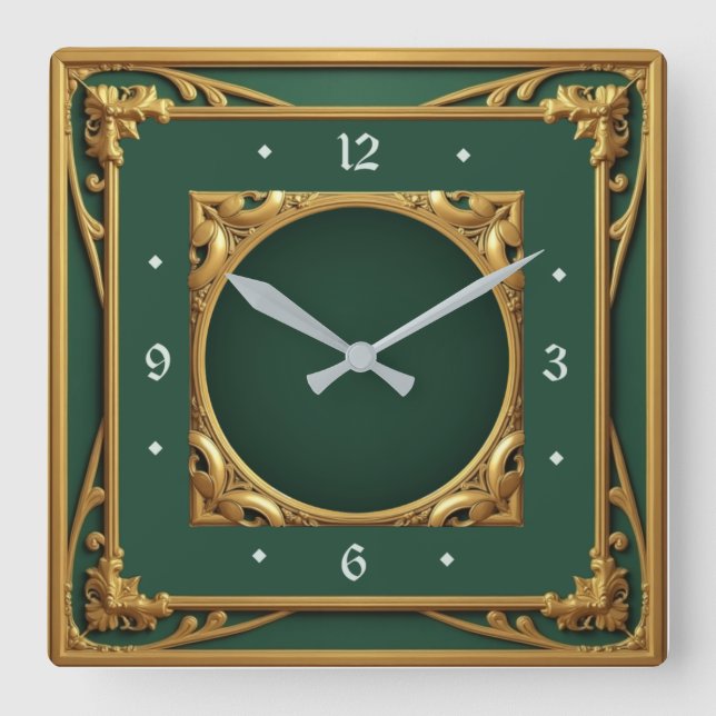 Horloge Carrée Art déco vert (Recto)