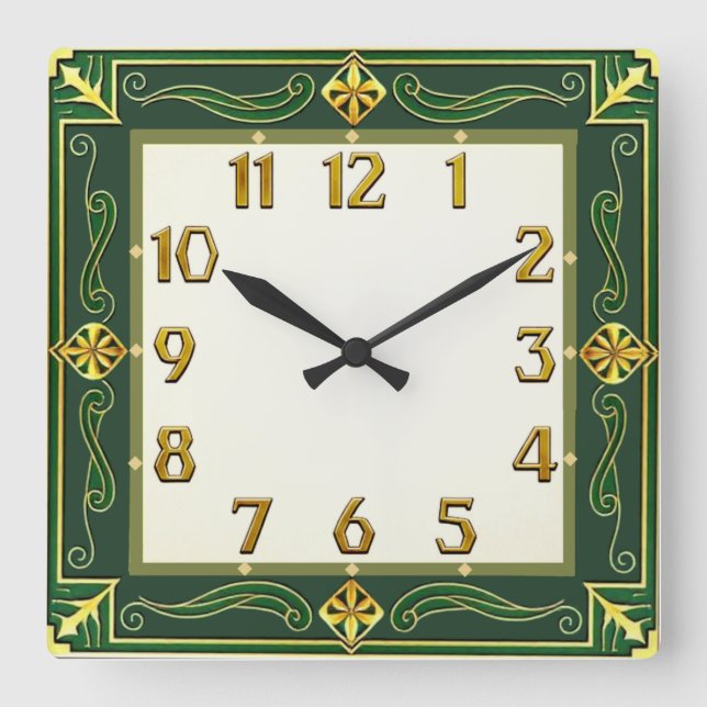 Horloge Carrée Art Déco Vert (Recto)
