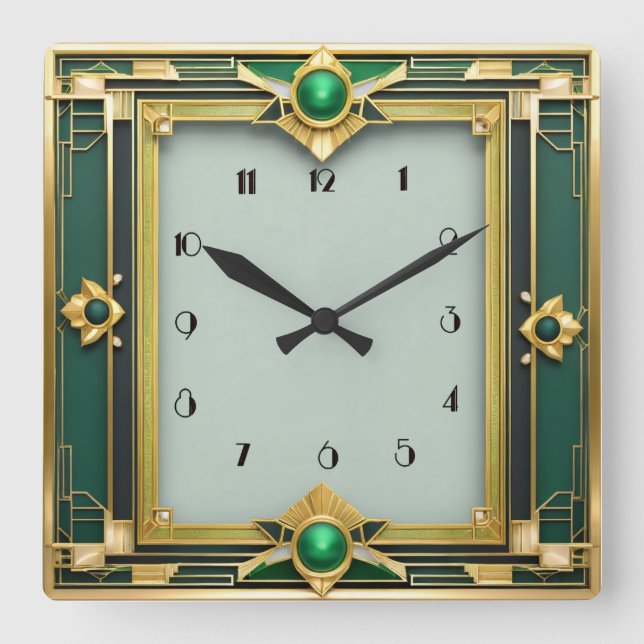 Horloge Carrée Art déco vert (Recto)