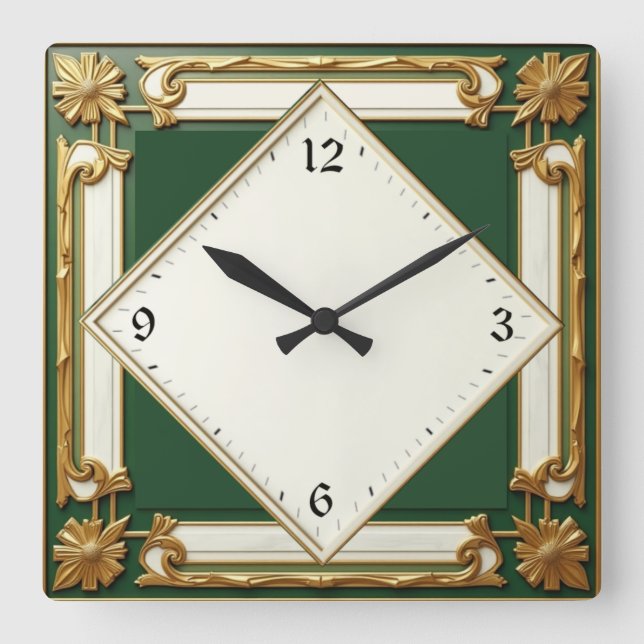 Horloge Carrée Art Déco Vert (Recto)