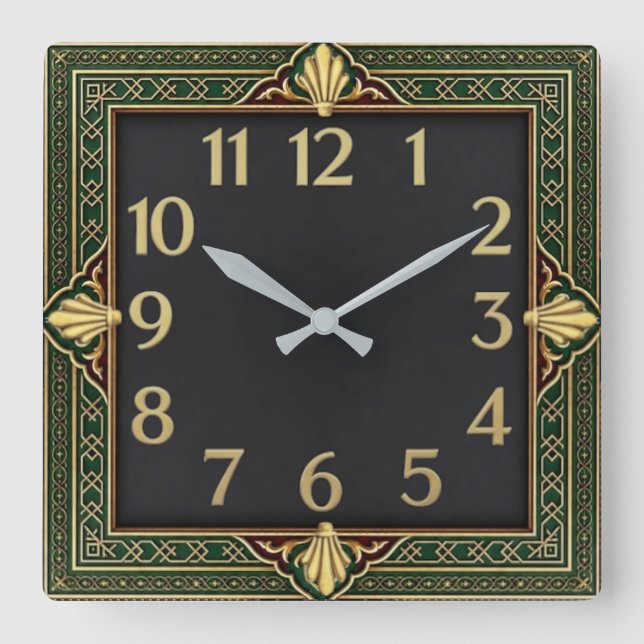 Horloge Carrée Art Déco Vert (Recto)