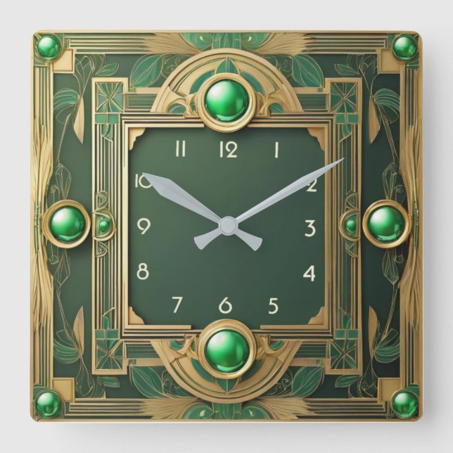 Horloge Carrée Art déco vert (Recto)