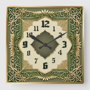 Horloge Carrée Art Déco Vert