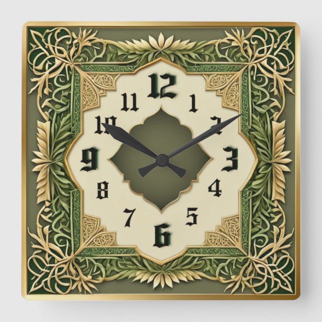 Horloge Carrée Art Déco Vert (Recto)