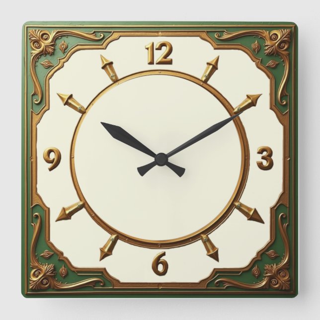 Horloge Carrée Art Déco vert (Recto)