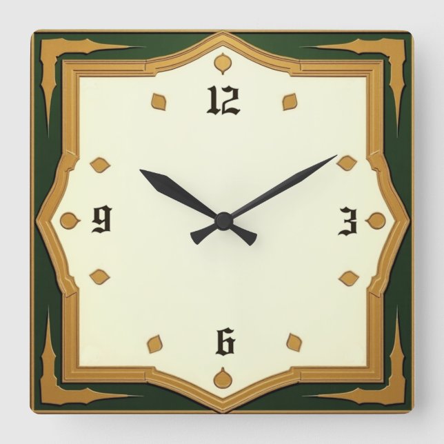 Horloge Carrée Art Déco Vert (Recto)