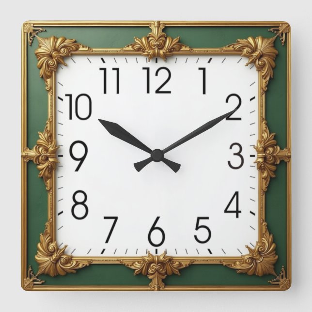 Horloge Carrée Art Déco vert (Recto)