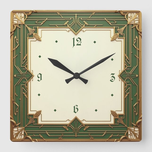 Horloge Carrée Art Déco Vert (Recto)
