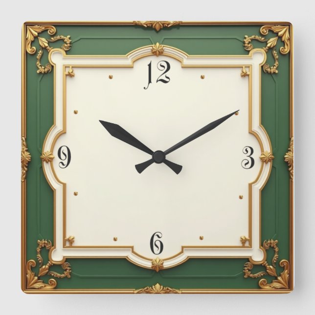 Horloge Carrée Art Déco Vert (Recto)