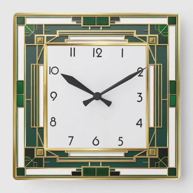 Horloge Carrée Art déco vert (Recto)