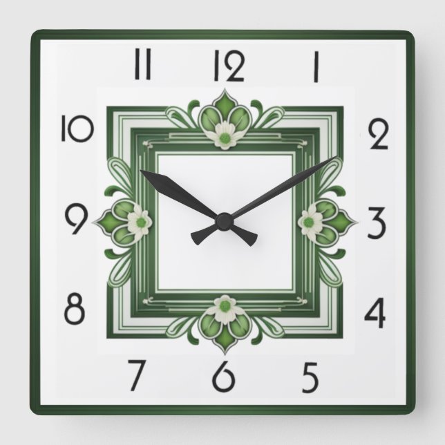 Horloge Carrée Art déco vert (Recto)