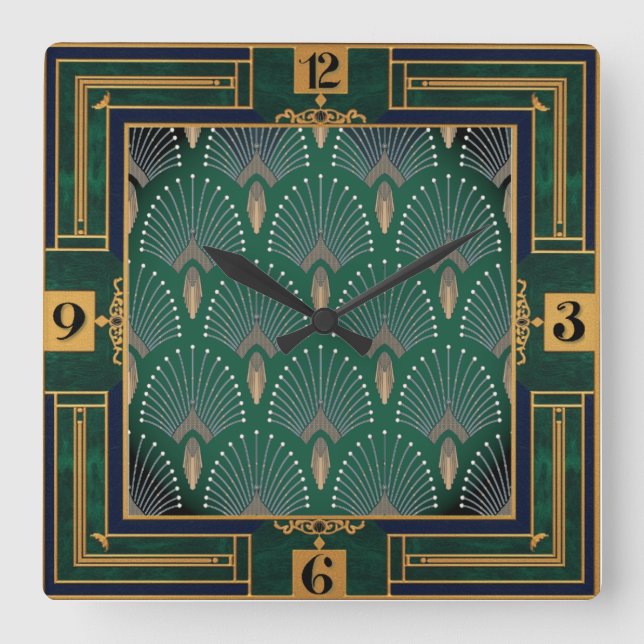 Horloge Carrée Art Déco Vert (Recto)
