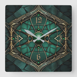 Horloge Carrée Art Déco Vert