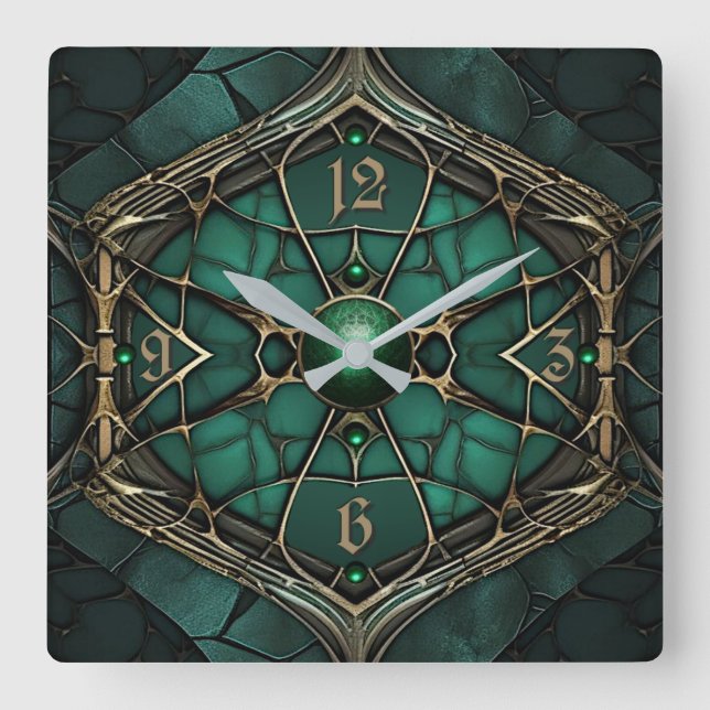 Horloge Carrée Art Déco Vert (Recto)