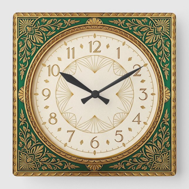 Horloge Carrée Art Déco Vert (Recto)
