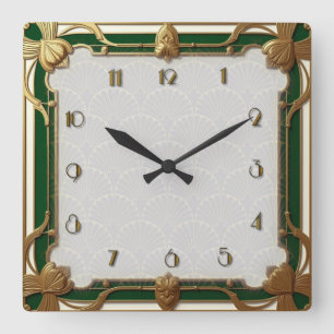Horloge Carrée Art déco vert