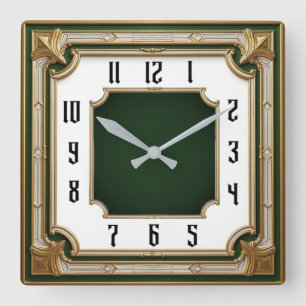 Horloge Carrée Art Déco Vert Élégant
