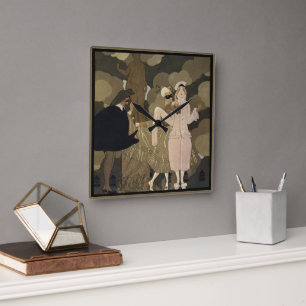 Horloge Carrée Art Déco vintage, Surprise de George Barbier