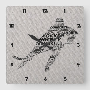 Horloge Carrée Art des textes de langues de hockey sur glace