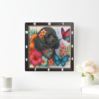 Art du papillon floral de caniche noir