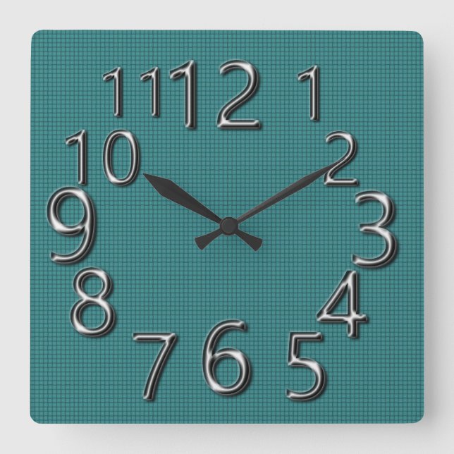 Horloge Carrée Art Du Temps-Été-Turquoise-Vérificateur-Argent (Recto)