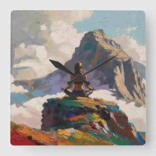 Horloge Carrée Art du Yoga : Beauté Équilibrée (Peinture à l'Huil