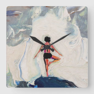 Horloge Carrée Art du Yoga : Beauté Équilibrée (Peinture à l'Huil