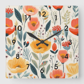 Horloge Carrée Art Fleur Coloré