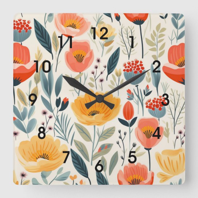 Horloge Carrée Art Fleur Coloré (Recto)