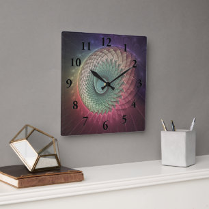 Horloge Carrée Art fractal abstrait coloré moderne escargot