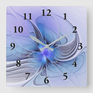 Horloge Carrée Art fractal moderne abstrait bleu lavande