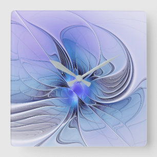 Horloge Carrée Art fractal moderne abstrait bleu lavande