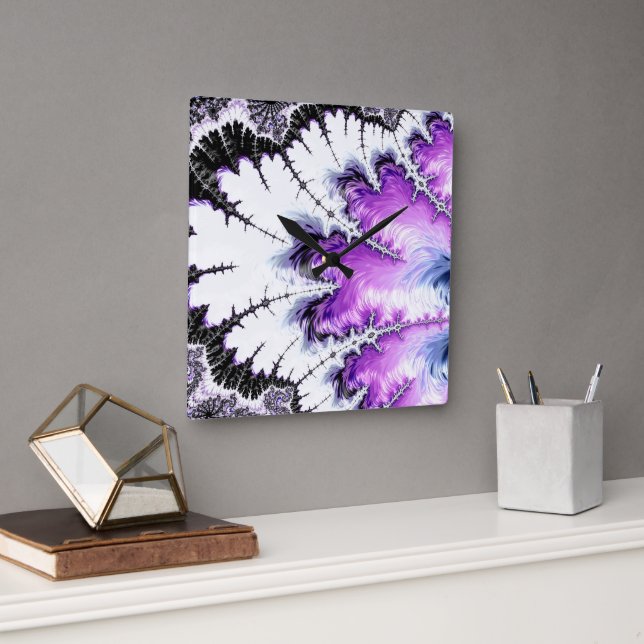 Horloge Carrée Art Fractal moderne coloré (Bureau)