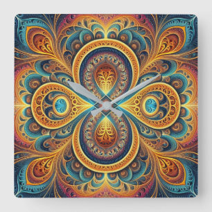 Horloge Carrée Art fractal vibrant