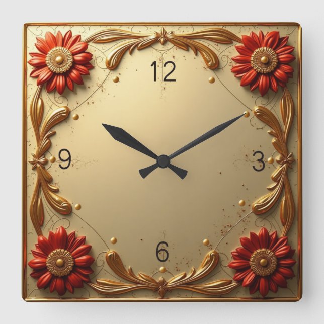 Horloge Carrée Art Golden Flower (Recto)