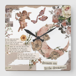 Horloge Carrée art graphique citation fleur ange jornal T-Shirt