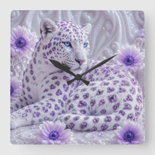 Horloge Carrée Art majestueux royal violet léopard orné de bijoux