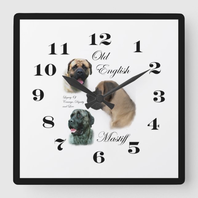 Horloge Carrée Art mastiff anglais (Recto)