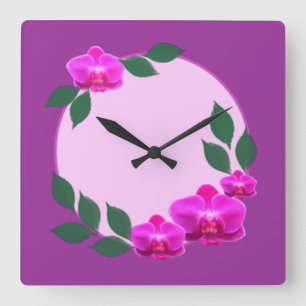 Horloge Carrée Art mignon floral de nature de fleur rose pourpre