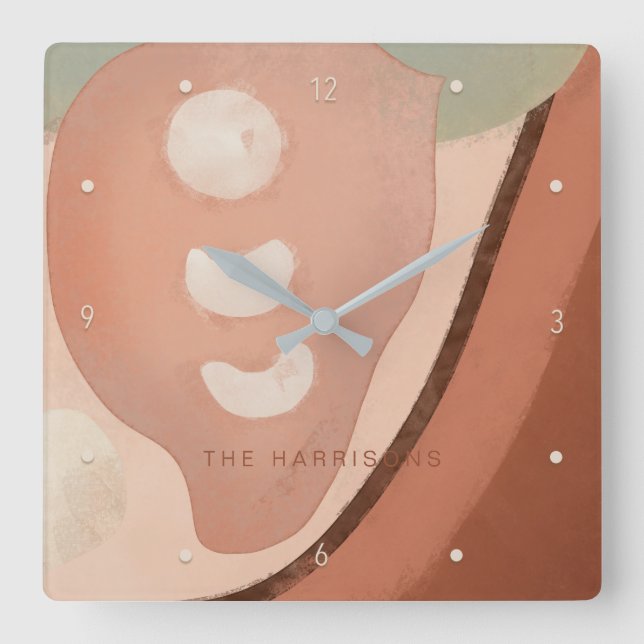 Horloge Carrée Art moderne Abstract Organic 60s Rétro Family Nom  (Recto)