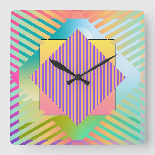Horloge Carrée Art moderne Design graphique 1 Formes Lignes Coule (Recto)