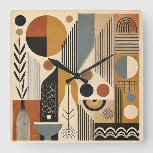 Horloge Carrée Art Moderne du Milieu du Siècle Récolte d'Automne