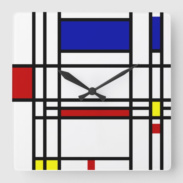 Horloge Carrée Art Moderne Mondrian (Recto)
