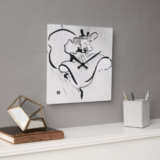 Horloge Carrée Art noir et blanc Jane Avril par Toulouse Lautrec