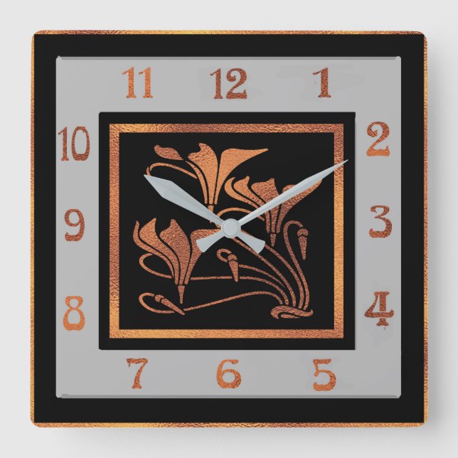 Horloge Carrée Art nouveau (cuivre et noir) (Recto)