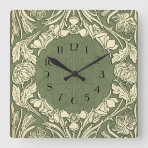 Horloge Carrée Art Nouveau Flowers Floral Border